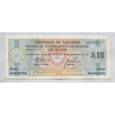 ARGENTINA EC. 109 BONO BILLETE TUCUMAN DE 10 AUSTRALES RARO SIN CIRCULAR UNC
